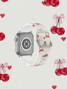 1条柔软弹力透气蝴蝶结樱桃表带，适用于三星、佳明、荣耀智能手表，尺寸可选38mm、40mm、41mm、45mm、44mm、42mm、46mm、49mm；时尚休闲硅胶表带，适用于苹果手表Ultra系列SE/11/10/9/8/7/6/5/4/3/2/1 - 彩色 - 查看 2