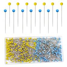 500 Pieces Of 4x45mm Blue And Yellow Double-Coloured Glass Pins, Extended Length And Thickened For High-Temperature Resistance, Suitable For Wedding Bouquet Decoration And DIY Positioning.