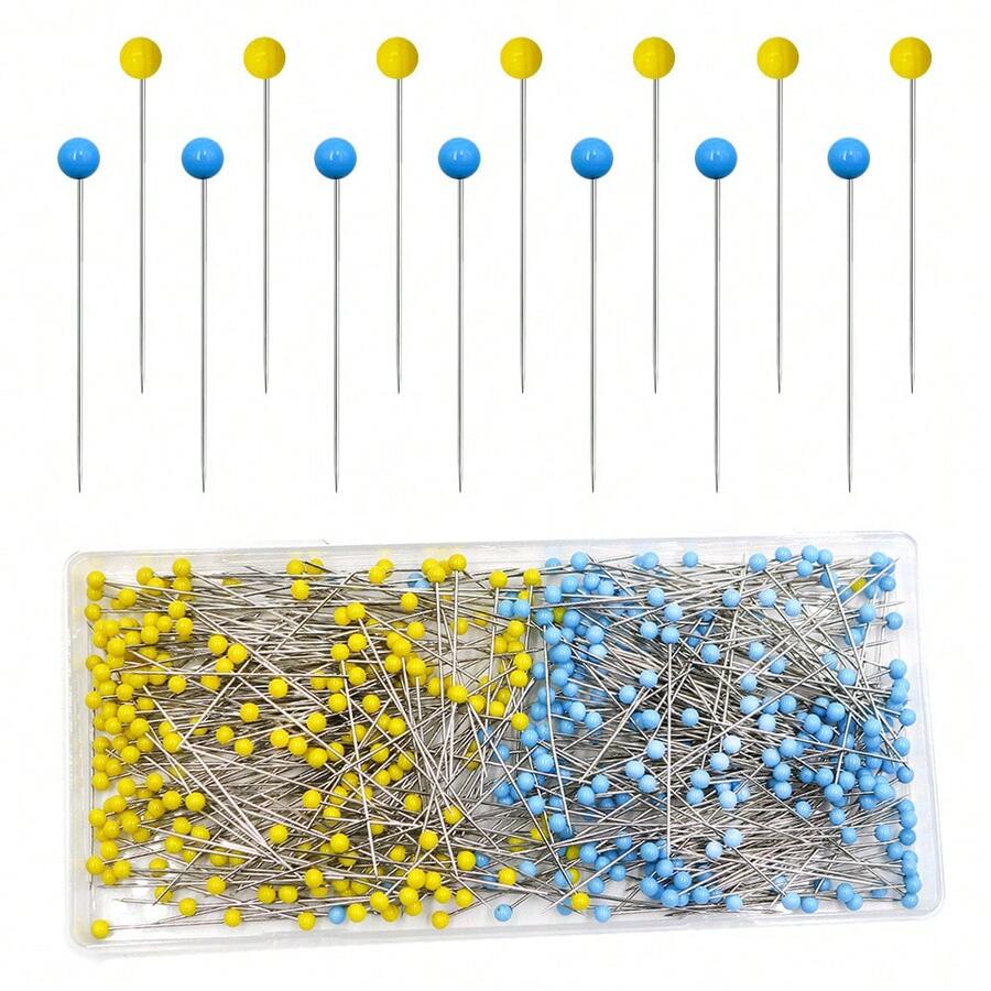500 Pieces Of 4x45mm Blue And Yellow Double-Coloured Glass Pins, Extended Length And Thickened For High-Temperature Resistance, Suitable For Wedding Bouquet Decoration And DIY Positioning.