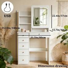 Compact Apartment Vanity Desk With Sliding Mirror - 6 Drawer Storage And Open Rack - Space-Saving Design Ideal For Small Bedrooms And Christmas Gifting - White - View 7