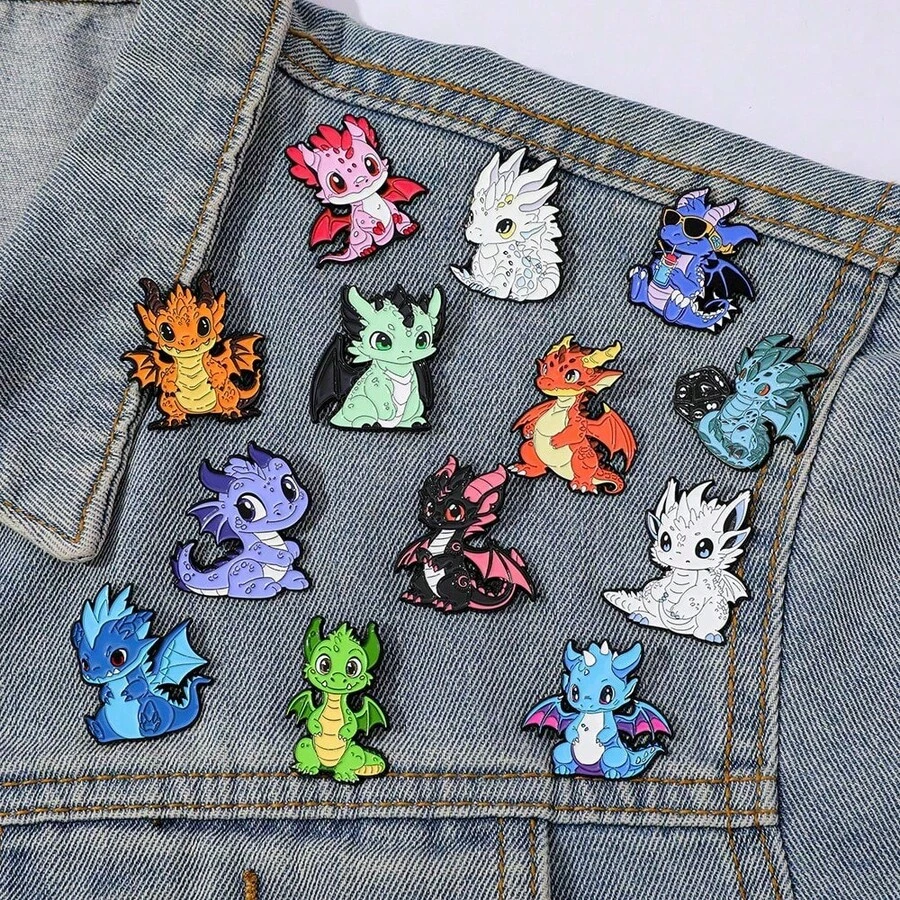 1/13 Pcs Personalized Fashion Cartoon Brooch Set Classic Dragon Enamel Pin Backpack Clothing Jewelry Metal Badge Accessories A Gift For Friends
