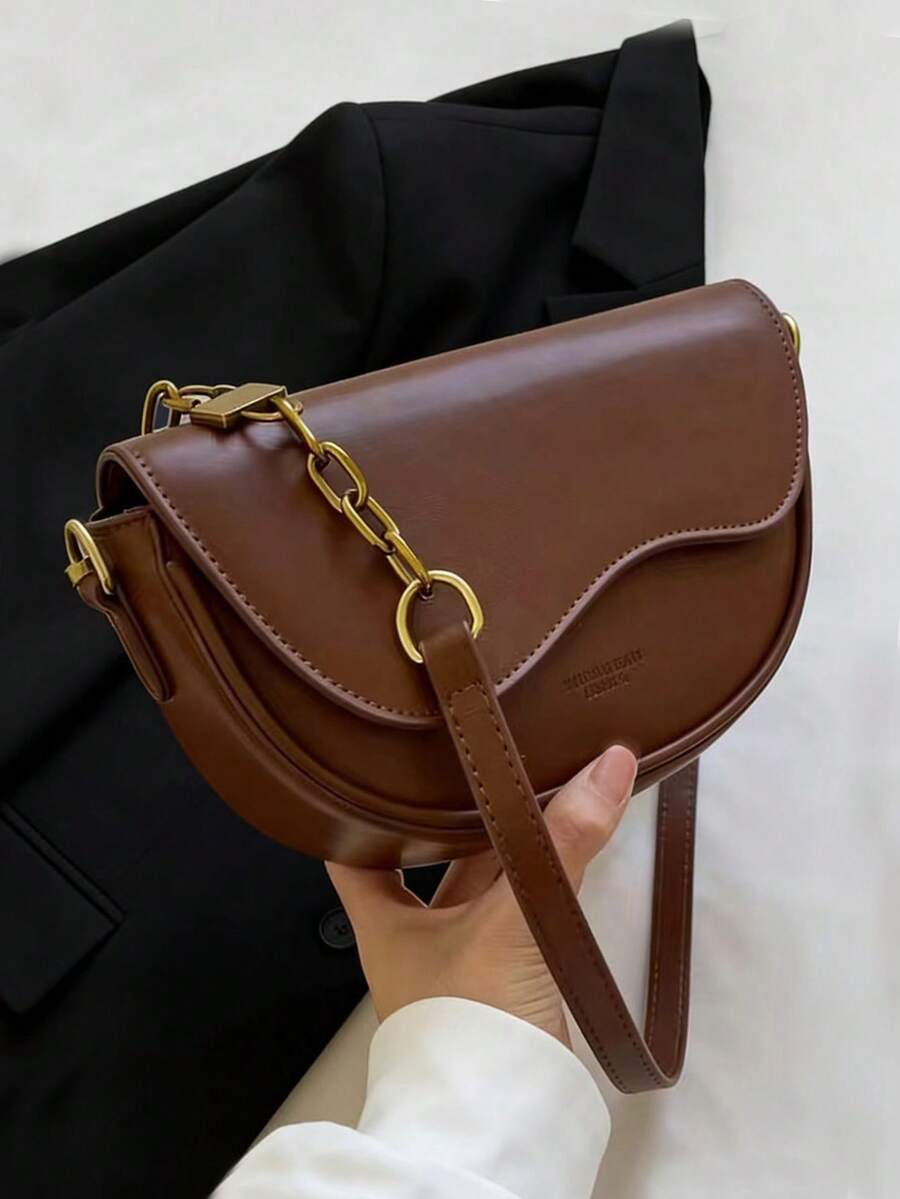 Letter Print Fashion Underarm Bag With Adjustable Strap - Brown - View 1