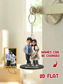 Customized 2D -Style Graphic Art Personalized Acrylic Keychain, Rendered 2D Graphic Based On Uploaded Photo, Personalized Keychain Gift For Family, Suitable For Christmas Decoration, Valentine's Day, Anniversary, Christmas Souvenirs, Wedding Souvenirs