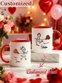 Customized Ceramic Heart-Shaped Mug, Exclusive Couples/Valentine's Day Gift, Personalized Photo Coffee Cup, Reusable, Washable, No Assembly Required, No Charging Needed - The Perfect Gift For Him And Her