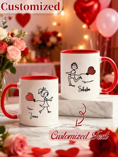 Customized Ceramic Heart-Shaped Mug, Exclusive Couples/Valentine's Day Gift, Personalized Photo Coffee Cup, Reusable, Washable, No Assembly Required, No Charging Needed - The Perfect Gift For Him And Her
