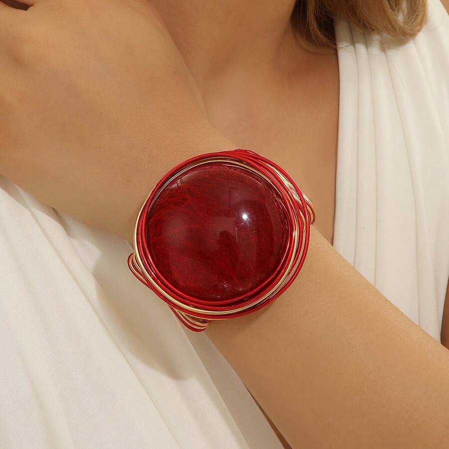Handmade Heavy Industry Bead Weaving, Winding, Aluminum Wire Stretching, Plastic Resin, Mibo, West Asia, Middle East, Banquet Vacation, Fashionable Retro Popular Bracelet - Red - View 1