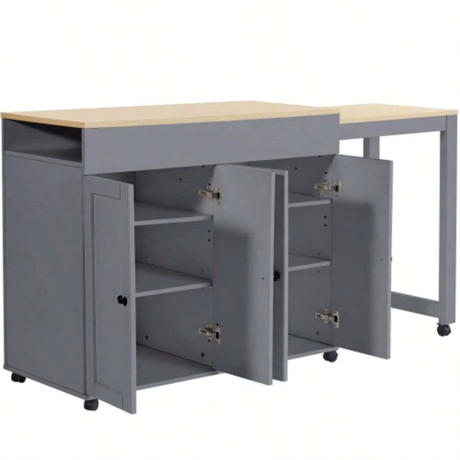 Moderner ausziehbarer Bartisch(118-180*50*94cm) ,Ausziehbarer Esstisch mit Stauraum , mit sechs AblageflächenStehtisch Bistrotisch, für Esszimmer,Verwendung als Wohnzimmertrennwand, Grau - Gris - Voir 1