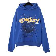 Autumn/Winter Streetwear Hip Hoodie With Spiderweb Print, Fashionable Sporty Hoodie - Màu xanh lam - Xem 9