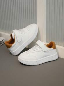 1 Pair Kids Casual Canvas Sneakers, Children Unisex Versatile Sports Shoes, Leather Surface - White - View 1