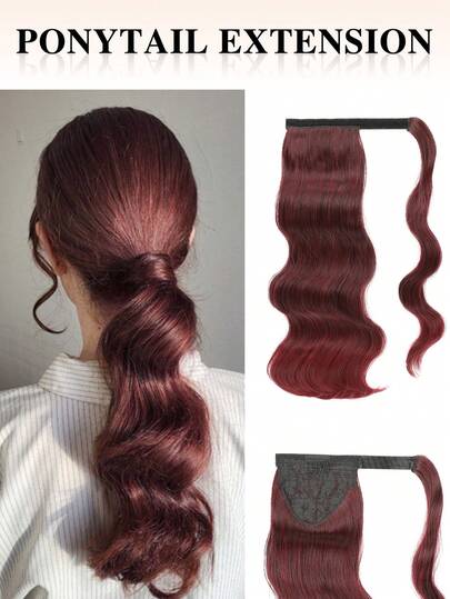 nimoki 18 İnç Isıya Dayanıklı Dalgalı Sentetik Elyaf At Kuyruğu Saç Uzantıları, Günlük Kullanım İçin (Şarap Kırmızısı)