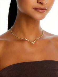 1件性感V形水晶项链，奢华女士珠宝配饰，时尚新娘项链 - 金色 - 查看 1