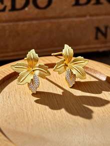 1 Đôi bông tai đinh tán hình hoa bằng kim loại Dopamine thanh lịch dành cho nữ, chất liệu đồng, thích hợp cho sử dụng hàng ngày, dự tiệc, đám cưới, quà tặng ngày lễ. - Nhiều màu - Xem 6