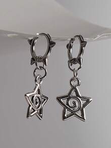 3 Pairs Punk Gothic Hip Hop Silver Star Earring Set, Personalized Five-Pointed Star Earrings, Spiral Earrings, Hollow Double Star Earrings, Versatile Niche Earrings, Suitable For Women, Valentine's Day Gift, Party Gift, Holiday Gift, Gift For Friends - Main Image 3-piece Set - View 9