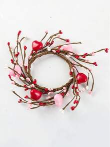 MEHELANY 1pc Valentine's Day Candle Wreath, Red Heart-Shaped Berry Candle Holder Wreath, Red Berry Candle Wreath Mini Floral Wreath, Large, Suitable For Valentine's Day, Wedding, Window, Dining Table Center Decor, Room Decor, Window, Fireplace Mantel, Door - Multicolor - View 9