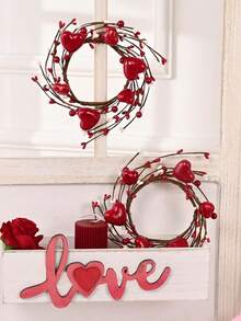 MEHELANY 1pc Valentine's Day Candle Wreath, Red Heart-Shaped Berry Candle Holder Wreath, Red Berry Candle Wreath Mini Floral Wreath, Large, Suitable For Valentine's Day, Wedding, Window, Dining Table Center Decor, Room Decor, Window, Fireplace Mantel, Door - Multicolor - View 4