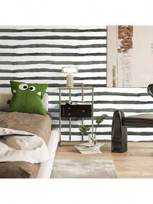 1 rollo de papel tapiz autoadhesivo moderno de rayas verdes, papel táctil extraíble, pegatina de PVC para decoración del hogar en dormitorio y sala de estar, 45cm x 100cm/300cm/500cm