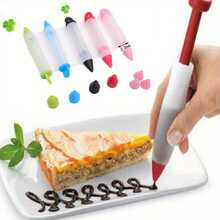 1/5个装硅胶裱花袋，带裱花嘴，非电动食品装饰书写工具，适用于饼干、蛋糕和甜点烘焙，糕点填充嘴，饼干裱花袋，硅胶裱花袋，翻糖书写工具，裱花嘴连接系统 - 彩色 - 查看 1