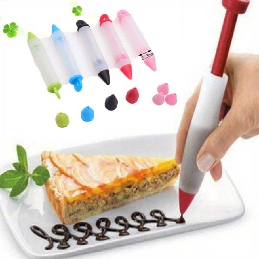 1/5个装硅胶裱花袋，带裱花嘴，非电动食品装饰书写工具，适用于饼干、蛋糕和甜点烘焙，糕点填充嘴，饼干裱花袋，硅胶裱花袋，翻糖书写工具，裱花嘴连接系统 - 彩色 - 查看 1