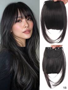 Synthetic Material Clip-On Bangs Hairpiece, Available In Black, Brown, Blonde, Suitable For Women - Multicolor - View 22