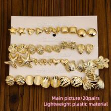 5 Pairs-20 Pairs Fashionable And Minimalist Gold-Plated Lightweight Plastic Material Earring Sets,Various Geometric Shapes&Flower&Wings&Heart,Suitable For Women's Daily Outfits - Gold - View 7