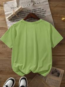 St. Patrick's Day Tween Girl Cartoon Lucky Shamrock And Slogan Print Crew Neck T-Shirts Spring And Summer Girl's Casual Tee Soft Tops - Green - View 3