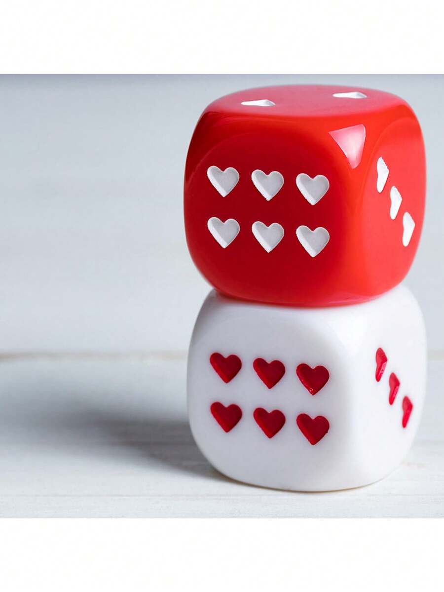 2pcs Large 2.5cm/0.98in Heart Shaped Dice, Perfect Game Prop, Valentine's Day Gift - Multicolor - View 1