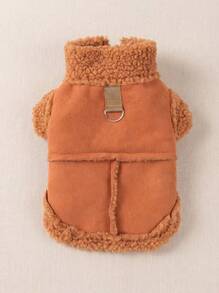 PETSIN Khaki-farbener winddichter Sherpa-Fleece-Futter Warmer Haustier-Mantel, kann von Katzen und Hunden im Herbst/Winter getragen werden - Braun - Übersicht 1