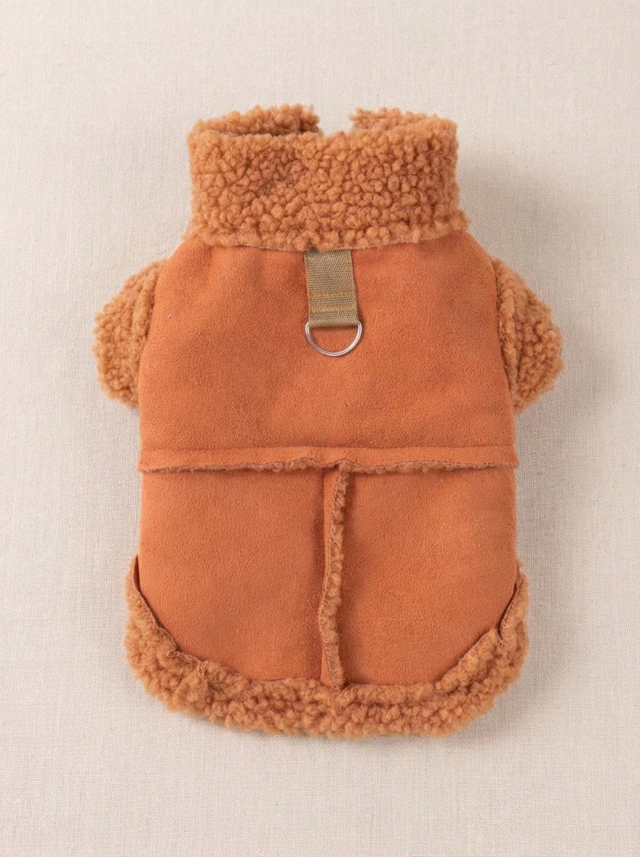 PETSIN Khaki-farbener winddichter Sherpa-Fleece-Futter Warmer Haustier-Mantel, kann von Katzen und Hunden im Herbst/Winter getragen werden - Braun - Übersicht 1