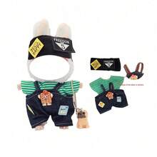 17cm Plush Doll Pendant With Changeable Outfits, Floral Hat & Denim Overalls Series (Doll Not Included) - Multicolor - View 3