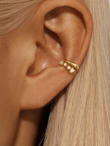 1 Stück 925 Sterling Silber modische achteckige Stern & Vierblatt Kubikzirkonia Clip-On Ohrringe, exquisiter Schmuck geeignet für den täglichen Gebrauch von Frauen, Partys und Bankette - Gold - Übersicht 3
