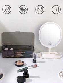 Brodark Rectangular Transparent Makeup Brush Holder With Cover, Dust-Proof Vanity Organizer For Makeup Sponge And Brushes, Large Capacity