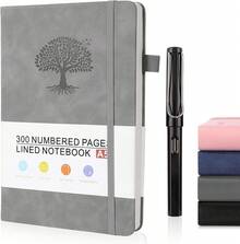 NUOWEI A5 Cuaderno Con Cinta Marcapáginas, 300 Páginas De Cuaderno Pasta Dura Apto Para Colegios y Oficinas, Cuaderno Rayado Tapa Tacto Cómodo, Cuaderno De Calidad Con Bolígrafo 15 x 21cm (Black) - Gris - Ver 1