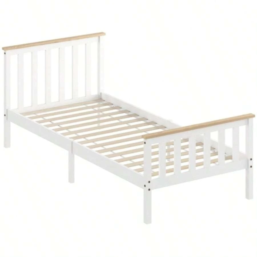 Single Bed Frame, Wooden Bed Frame, Storage Space Underneath, Natural Wood, White - White - View 1