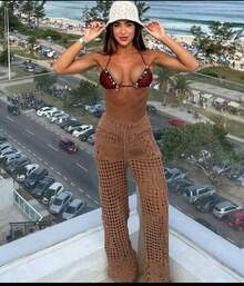 Knitted Beachwear Pants - màu nâu - Xem 3