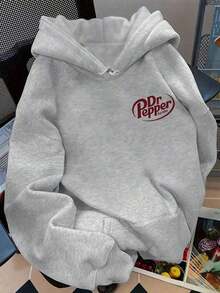 Letter Graphic Cute Women's Oversized Hoodie In Light Grey, Y2K Style Fall/Winter Clothes For Women  ,Romantic Pink Love Graphic Drawstring Hooded Swe - 灰色 - 查看 2