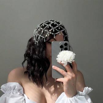 1 st silverfärgad mesh-hårband, glittrande kristallvattendroppehänge, brudhårsmycke, huvudbonad