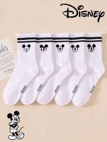 Disney 1 đôi/5 đôi/10 đôi tất nữ cao đến bắp chân - Họa tiết Mickey, tất đôi cao đến bắp chân, tất thể thao hai sọc cao đến bắp chân, kiểu dáng đa năng, phù hợp để mặc hàng ngày và làm quà tặng dịp lễ. - Nhiều màu - Xem 1