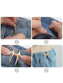 Women's Waist Tightener Jeans Buttons Pins With Decorative Star Design, Adjustable Buckles Instant Removable Pant Clips - 金色 - 查看 6