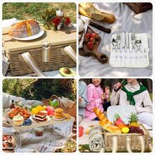 Cesta de picnic para 4 personas con mesa plegable manta impermeable y bolsa de vino juego de cesta de mimbre aada cesta grande de sauce para exteriores playa camping parejas - Beis - Ver 5