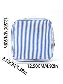 Sanitary Pad Storage Bag, Portable Menstrual Organizer Pouch With Zipper, Travel And Daily Use, Compact Period Essentials Case - Blue and White - View 3