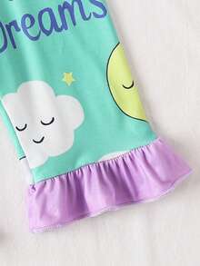 新款女童睡衣套装，独角兽印花儿童三件套睡衣，圆领荷叶边短袖女童睡裙，舒适休闲家居服