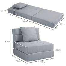 HOMCOM 2-In-1 Folding Sofa Bed With Bed Function, Load Capacity Up To 100 Kg, Extra Bed For Living Room And Bedroom - Grey - View 3