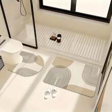 Soft Absorbent Anti-Slip Bath Mat, U-Shaped Toilet Mat, Washable Floor Mat, Entryway Rug, European And American Minimalist Toilet Floor Mat, Anti-Slip Design, Bathroom Decor, High-Quality Anti-Slip Diatomite Mat | Non-Slip Rubber Bottom | Suitable For Bathroom, Kitchen And Shower, Multiple Sizes Available [Bath Mat][Bathroom Mat][Bath Rug] Autumn/Winter/Roman Decor/Home Decor/House Decor - Apricot - View 3