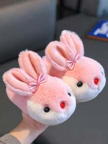 Pantuflas cálidas con diseño de dibujos animados para niñas y bebés en invierno, pantuflas de peluche lindas - Rosa - Ver 13