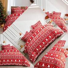 Christmas Bed Comforter Set - Festive Style with Red & White Snowflake and Deer Patterns, King Size (1 Comforter + 2 Pillowcases) for Holiday Decor - Ciervo - Ver 1