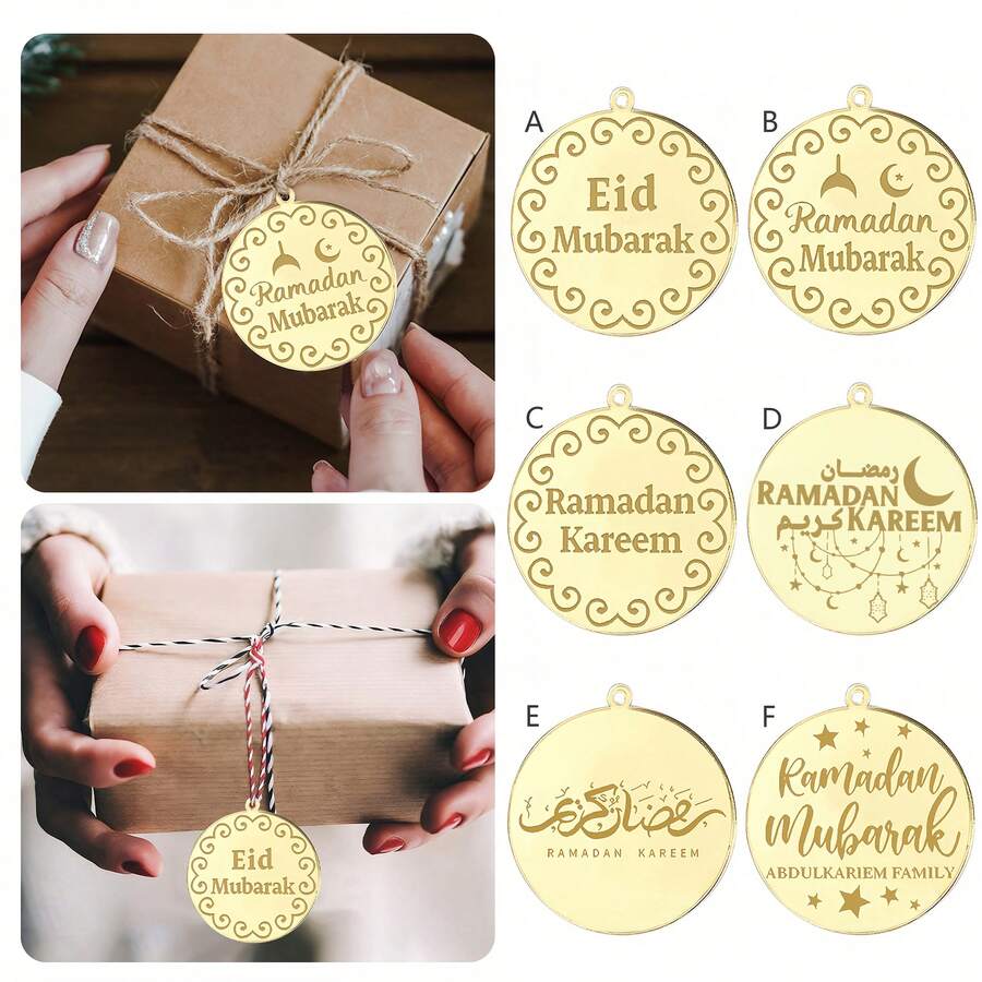 5pcs/10pcs/20pcs Golden Acrylic Eid Mubarak Gift Packaging Hang Tag,For Eid Mubarak Ramadan Kareem Party DIY Gift Decoration Hang Tag - Multicolor - View 1