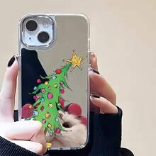 Estuche para teléfono con espejo con patrón de adornos de árbol de Navidad compatible con  17,  16 Pro Max,  15 Pro Max,  13 y  12 Hecho de material de TPU duradero, ofrece una excelente protección contra golpes y caídas Perfecto para la temporada navideña, un hermoso regalo para familiares, amigos o cualquier persona que celebre la Navidad ideal para cumpleaños, noches de citas o como un regalo considerado - Plateado - Ver 1