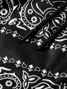 Men's Casual Fashion American Retro Bandana Patchwork Drawstring Sports Shorts,Beach Shorts - Black - View 7