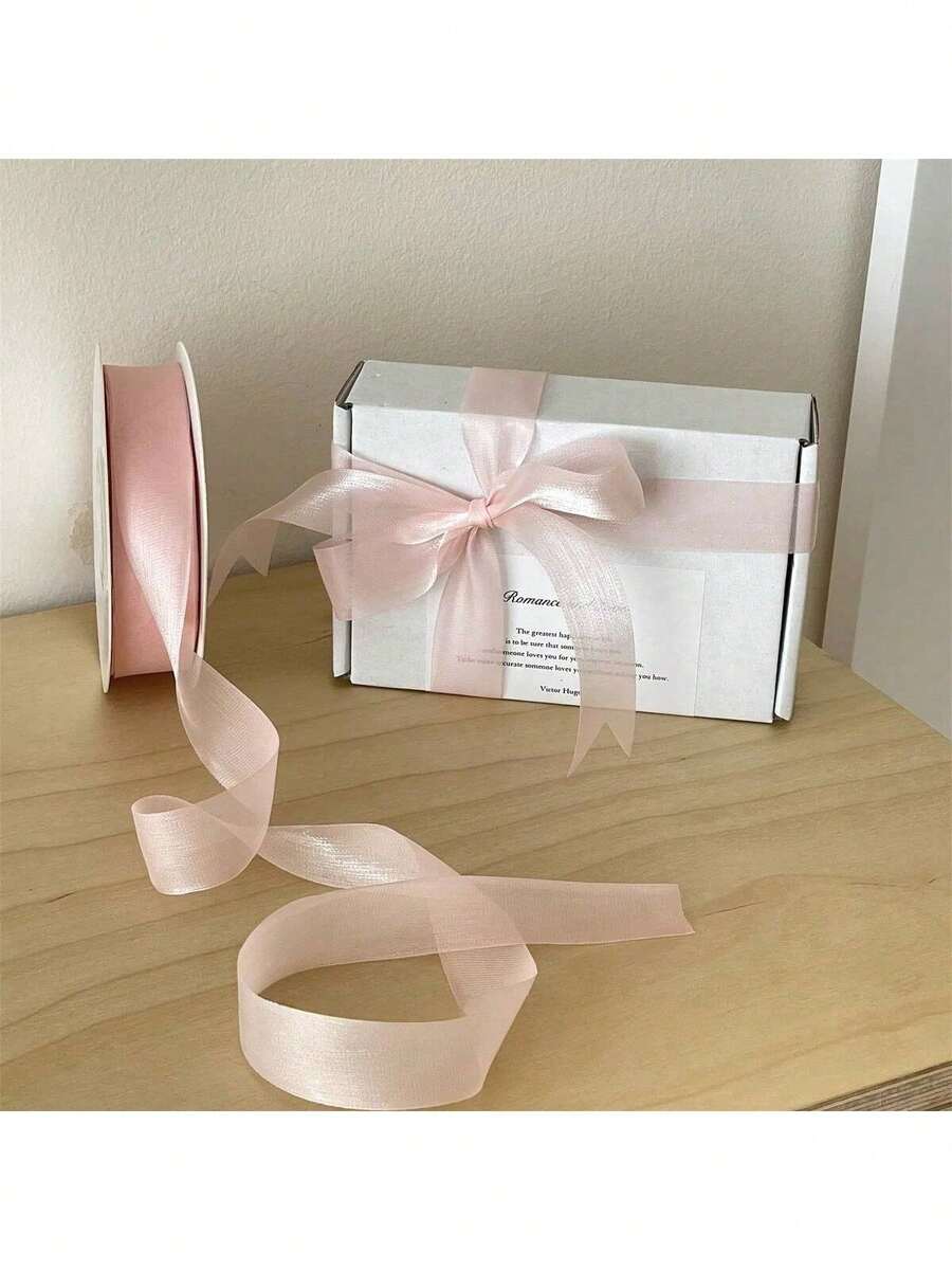 1pc 2.5cm Double-Sided Satin Ribbon DIY Rose Decoration, Gift Packaging - Wedding Party Bow Ribbons, Table And Chair Decorations, Flower Arches, Gift Boxes, Cake Decorations, Clothing Accessories, Weaving, Bow Ribbons, Satin Ribbons - Red and White - View 1