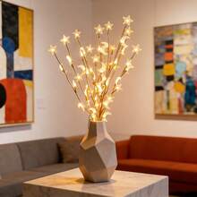 1 pieza Luz de rama con 20 LED de estrella y luna, lámpara de rama con estrella y luna dorada, luz de rama con luna y estrellas, decoración de Ramadán, adecuada para dormitorio, sala de estar, decoración de Ramadán, funciona con pilas (pilas no incluidas), luces de rama de 20 LED, iluminación decorativa interior, decoración festiva interior/exterior con pilas, no se necesita jarrón, adecuada para Acción de Gracias, Navidad, Día de San Valentín - luz blanca cálida - Ver 6